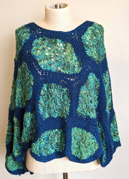 Handknit Crochet Wool Poncho Space Dyed Yarn Resized